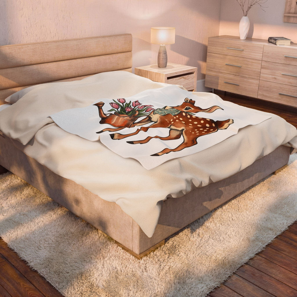 Newborn Fawn Blanket Easter Season Gift Women Playful Blanket Fawns Blanket Spring Fan Whimsical Blanket Seasonal Graphic Retro Wildflowers Blanket