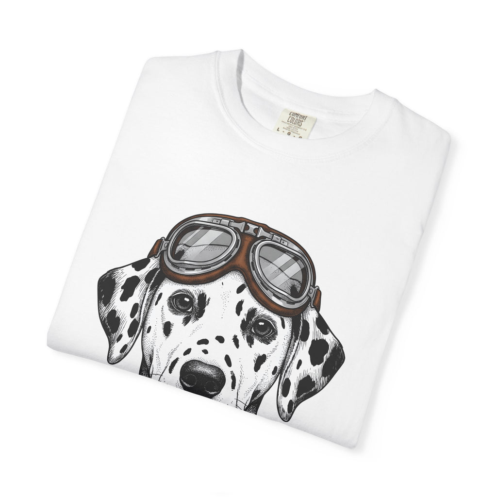 Dalmatian Puppy T-Shirt Dog Pets Gift Women Line Art T-Shirt Puppy T-Shirt Dog Fan Dalmatian T-Shirt Animal Graphic Retro Pilot Goggles T-Shirt