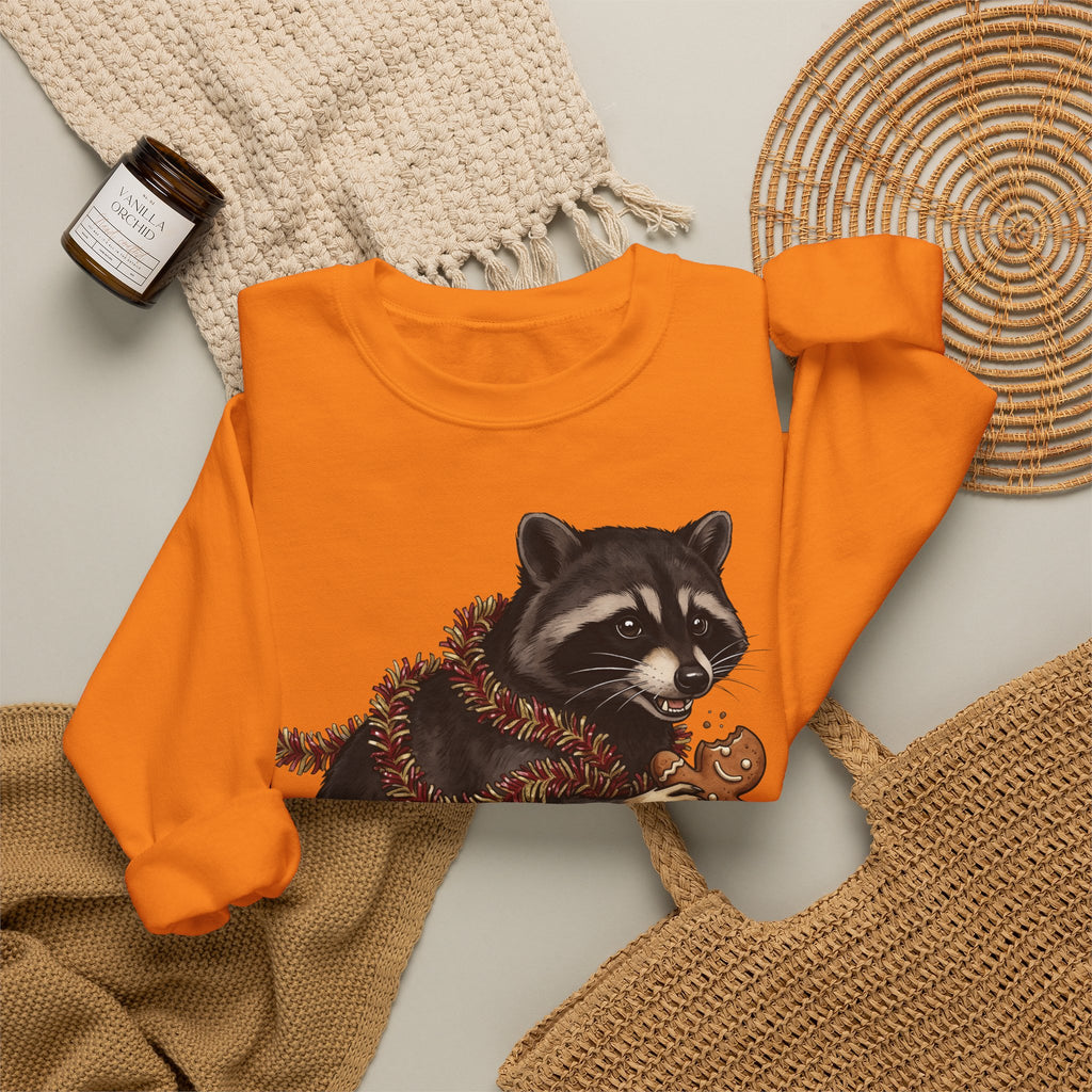 Raccoon Graphic Sweatshirt Christmas Animal Gift Women Cute Sweatshirt Trash Panda Sweatshirt Xmas Fan Wildlife Graphic Illustration Hand Drawn Gingerbread
