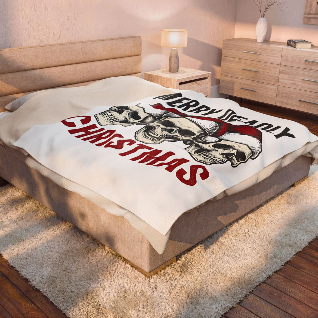 Skull Santa Hats Blanket Christmas Gothic Gift Women Tattoo Blanket Skull Caps Blanket Xmas Fan Traditional Blanket Dark Graphic Vintage Holiday