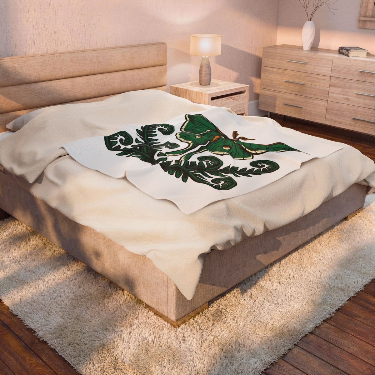 Luna Bug Blanket Boho Chic Environment Gift Women Antique Blanket Firefly Blanket Bohemian Fan Vintage Blanket Eco Graphic Line Art Greenery Blanket