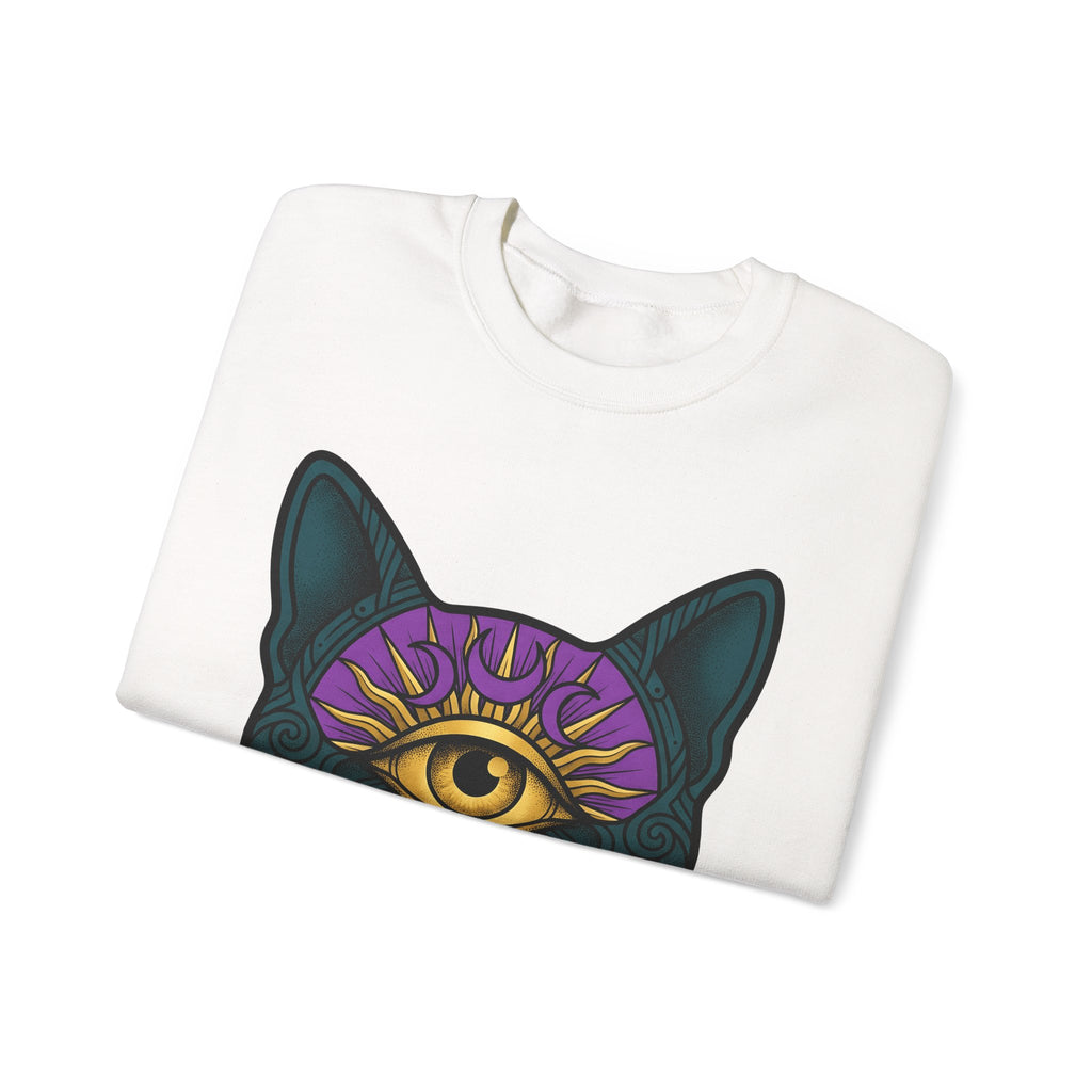 Cat Head Sweatshirt Cat Occult Gift Women Surreal Sweatshirt Kitty Sweatshirt Feline Fan Abstract Sweatshirt Mystical Graphic Tribal Jewels Sweatshirt