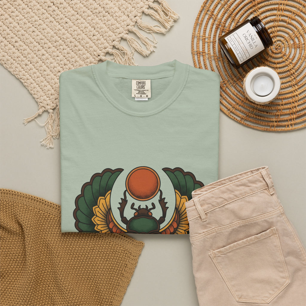 Beetle Bug T-Shirt Boho Chic Chakra Gift Women Minimalist T-Shirt Scarab T-Shirt Bohemian Enthusiast Simple T-Shirt Energy Graphic Hand Drawn Sun