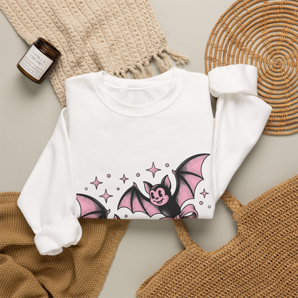 Sweet Bats Sweatshirt Halloween Horror Gift Women Chibi Sweatshirt Flying Fox Sweatshirt Spooky Fan Creepy Sweatshirt Horror Graphic Old School Hair Bows