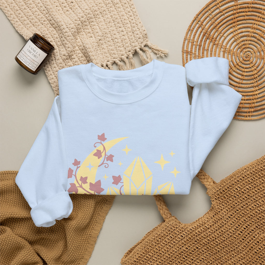 Moon Gems Sweatshirt Boho Chic Wellness Gift Women Starry Sweatshirt Lunar Stones Sweatshirt Bohemian Fan Celestial Sweatshirt Holistic Graphic Sleek Greenery