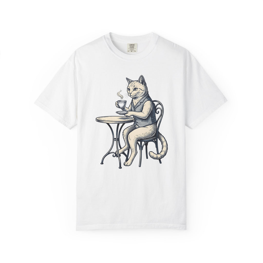 Cat Mocha T-Shirt Coffee Creature Gift Women Nostalgic T-Shirt Kitten T-Shirt Coffee Fan Animal Graphic Doodle Café Bench T-Shirt