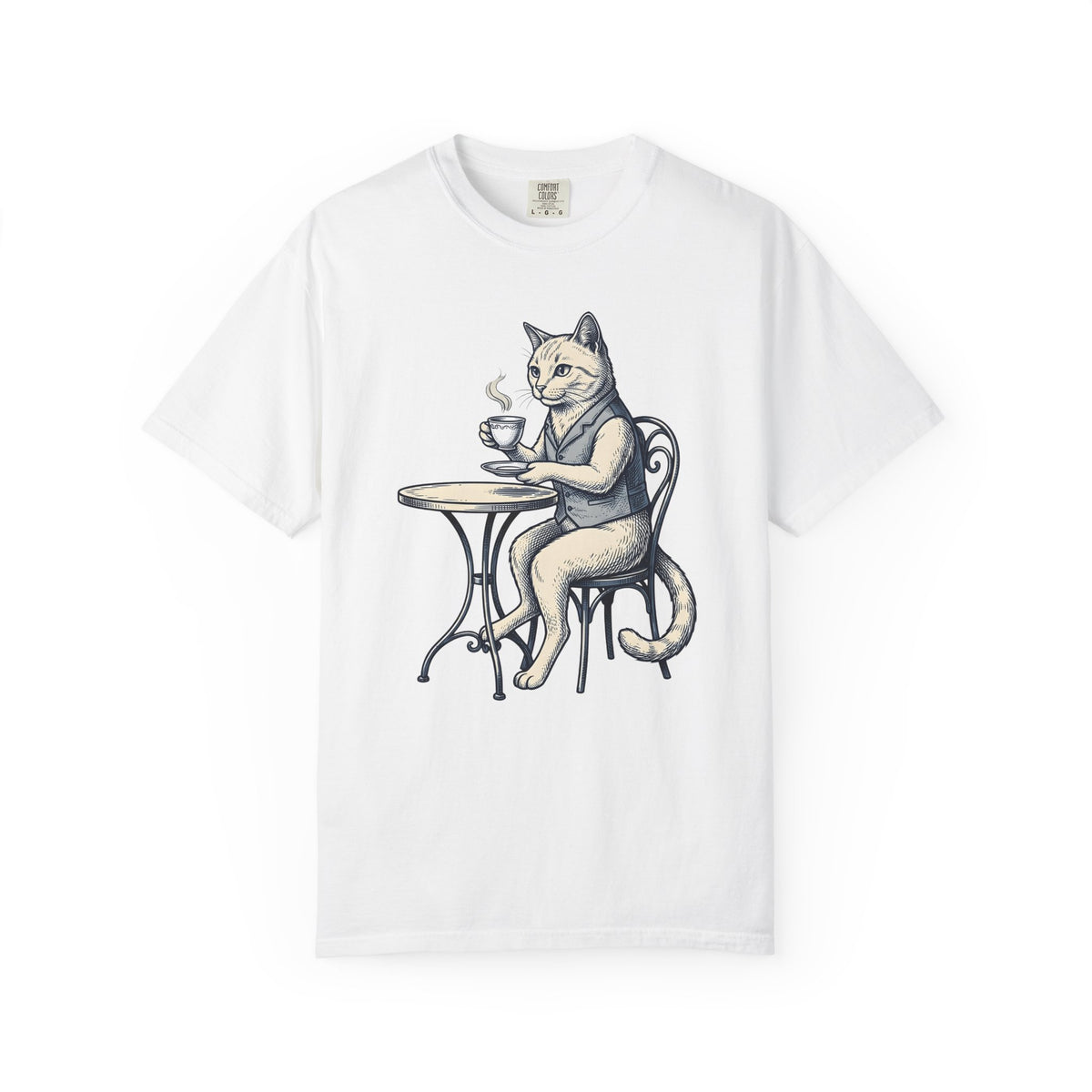 Cat Mocha T-Shirt Coffee Creature Gift Women Nostalgic T-Shirt Kitten T-Shirt Coffee Fan Animal Graphic Doodle Café Bench T-Shirt