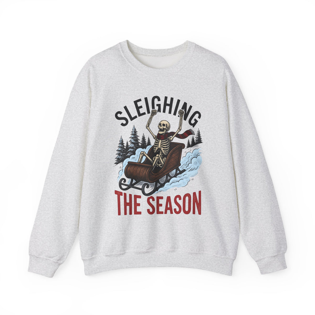 Bone Sleigh Sweatshirt Christmas Comedy Gift Women Shabby Chic Sweatshirt Sleigh Bell Sweatshirt Xmas Fan Distressed Sweatshirt Humor Graphic Doodle Fir Trees