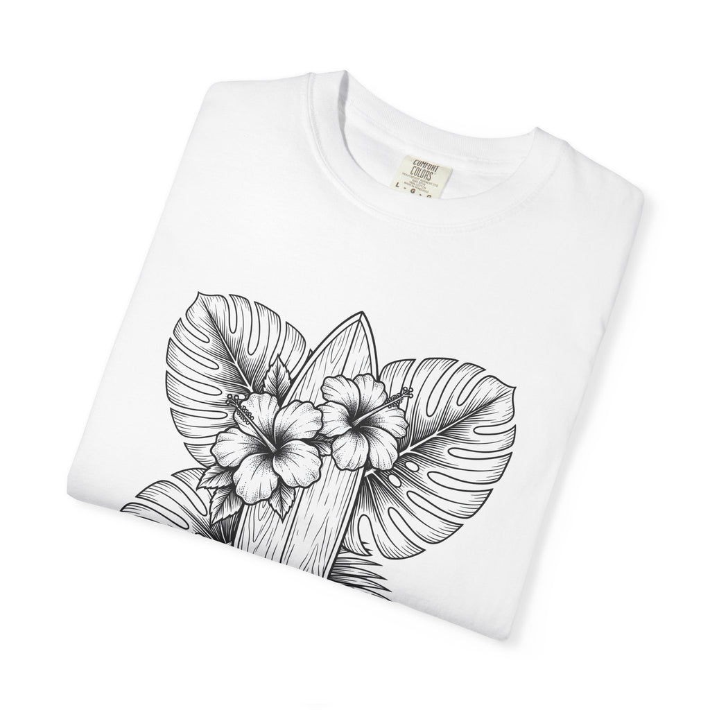 Surfboard Petals T-Shirt Surfing Shore Gift Women Drawing T-Shirt Surfboards T-Shirt Surfer Fan Illustration Graphic Nature Flower T-Shirt
