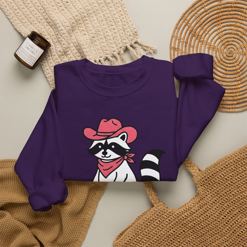 Raccoon Cowgirl Sweatshirt Cowgirl Pet Gift Women Cartoon Sweatshirt Raccoon Sweatshirt Cowgirl Fan Cartoonish Sweatshirt Animal Graphic Sketch Cowboy Hat
