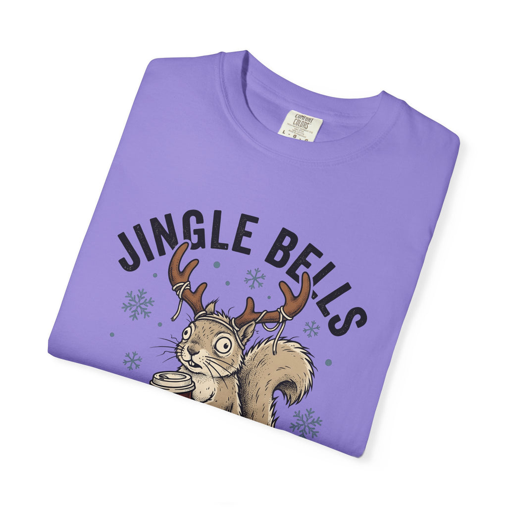 Tree Squirrel Coffee T-Shirt Christmas Fauna Gift Women Line Art T-Shirt Squirrel Coffee T-Shirt Xmas Fan Squirrel Illustration Wildlife Graphic