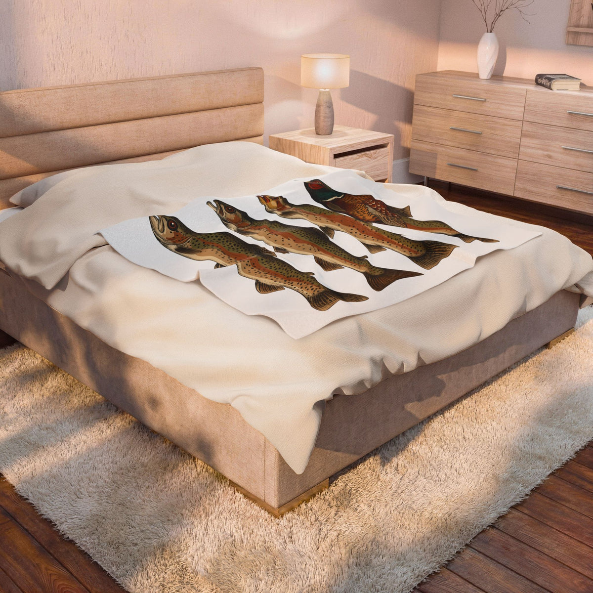 Rainbow Trout Fishing Animals Gift Retro Trout Angler Fan Vintage Wildlife Sketch Game Blanket