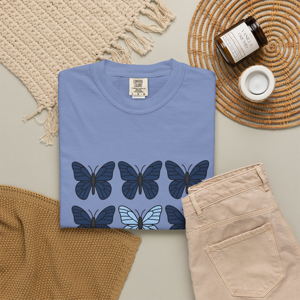 Butterfly Motif T-Shirt Boho Chic Plants Gift Women Plain T-Shirt Butterfly T-Shirt Hippie Fan Simple T-Shirt Floral Graphic Fresh Proportion