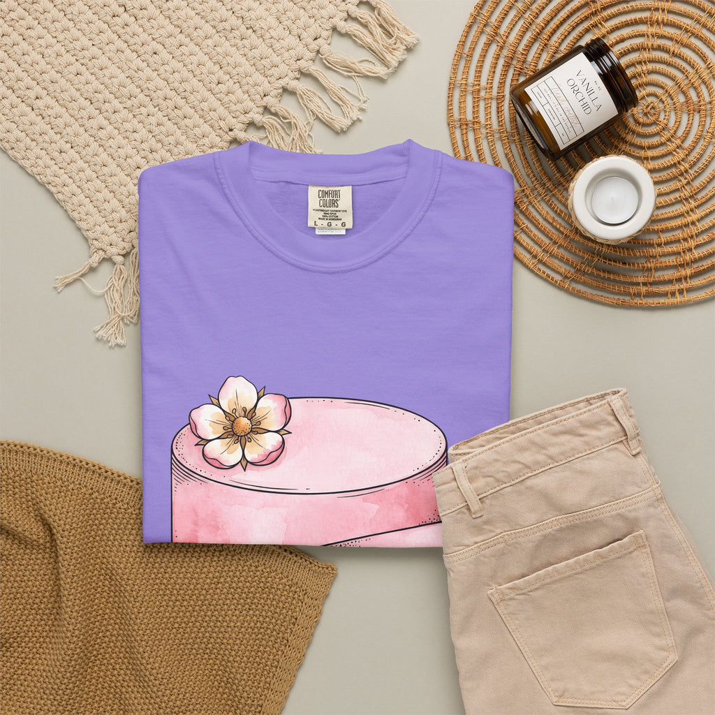 Layered Cake T-Shirt Desserts Pastries Gift Women Illustration T-Shirt Cake T-Shirt Sweets Fan Drawing Design Line Art Floral T-Shirt
