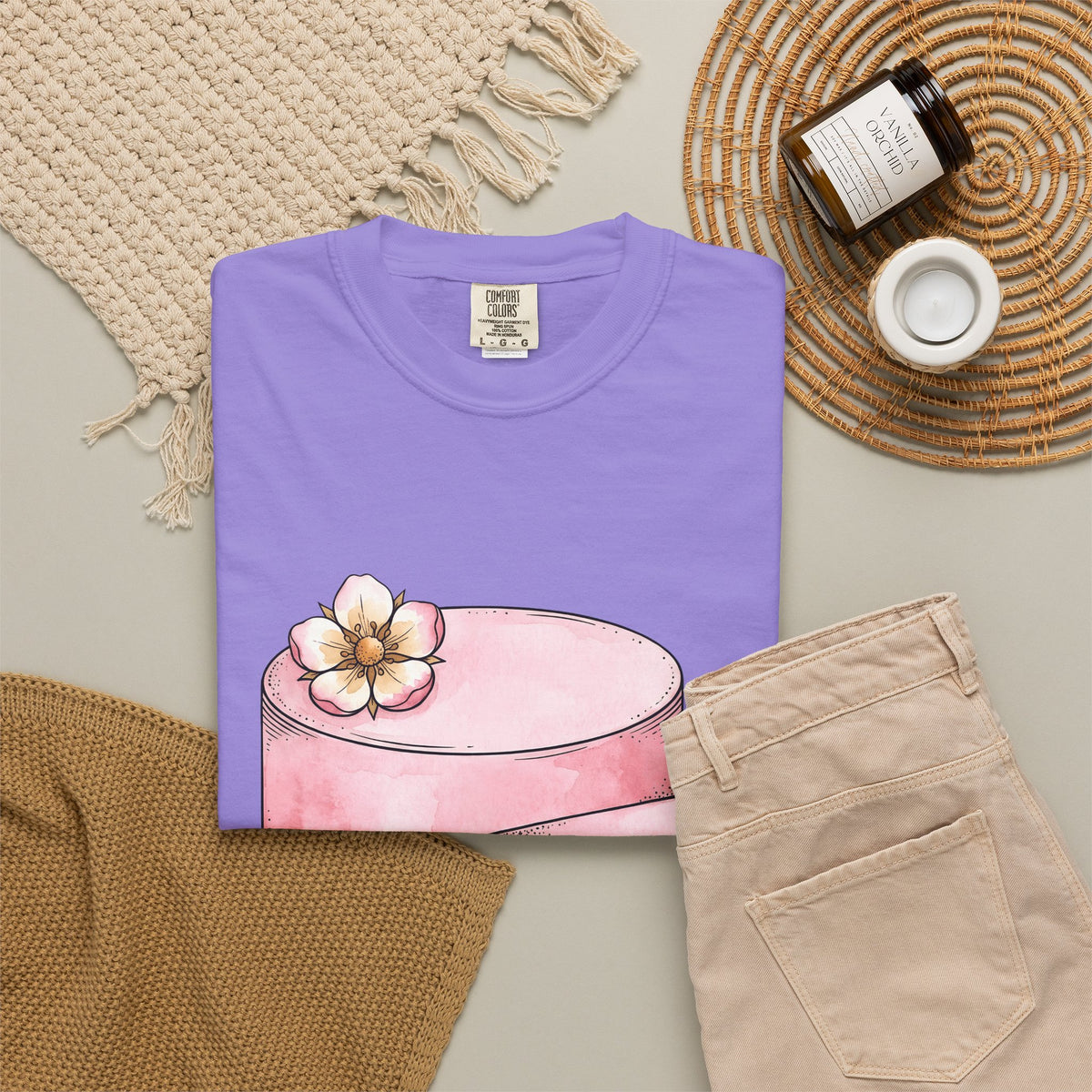 Layered Cake T-Shirt Desserts Pastries Gift Women Illustration T-Shirt Cake T-Shirt Sweets Fan Drawing Design Line Art Floral T-Shirt