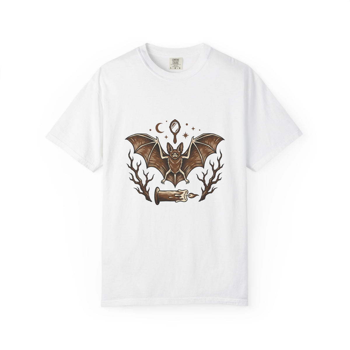 Bat Drawing T-Shirt Boho Chic Magic Gift Women Creepy T-Shirt Bat T-Shirt Bohemian Fan Spooky T-Shirt Mystical Graphic Sketch Taper Candle T-Shirt