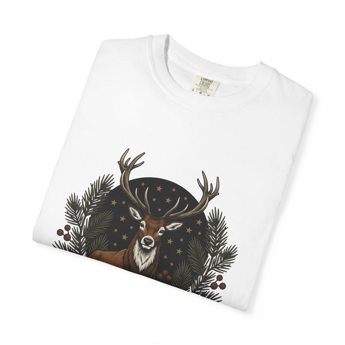 Elk Design T-Shirt Woodland Festive Gift Women Old School T-Shirt Moose T-Shirt Forest Fan Vintage T-Shirt Holiday Graphic Outline Pine Cone T-Shirt