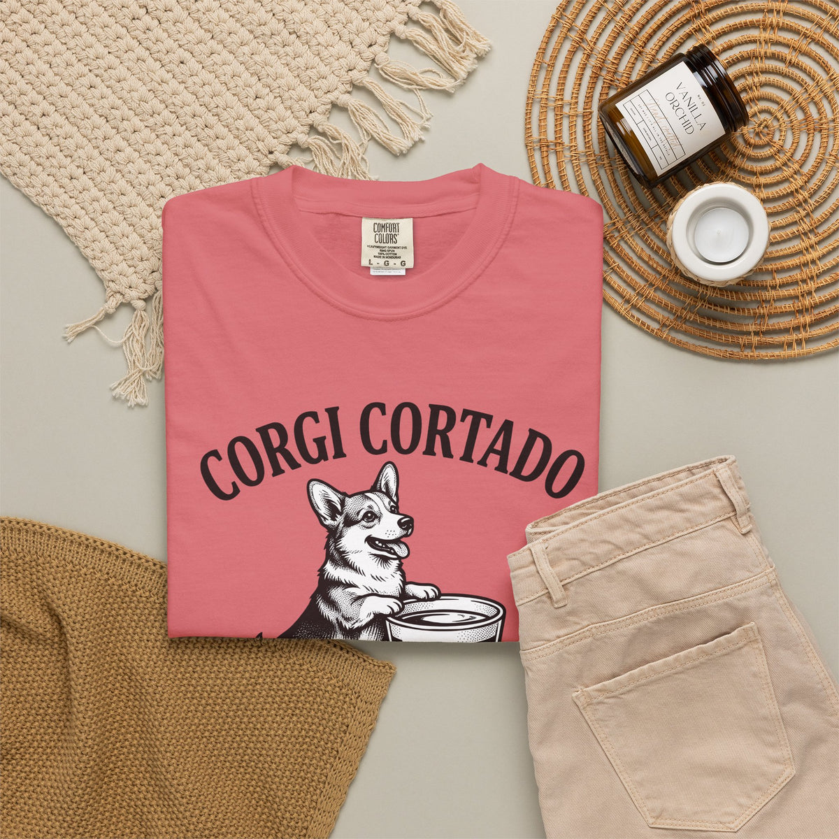 Corgi T-Shirt Dog Cafe Gift Women Rustic T-Shirt Pembroke T-Shirt Dog Fan Country T-Shirt Coffee Graphic Doodle Latte Cup T-Shirt