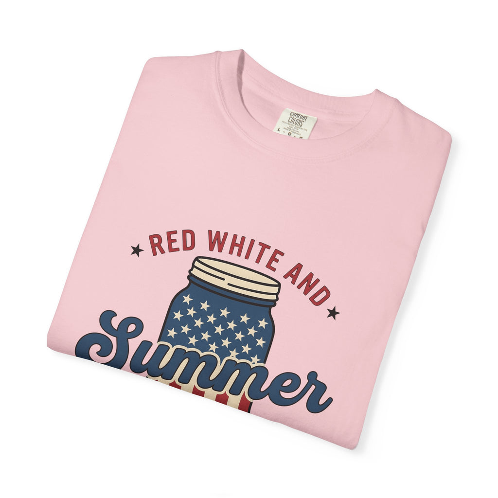American Mason Jar T-Shirt 4th Of July Summer Decor Gift Women Farmhouse T-Shirt Mason Jar T-Shirt Patriotic Fan Rustic T-Shirt Summer Design