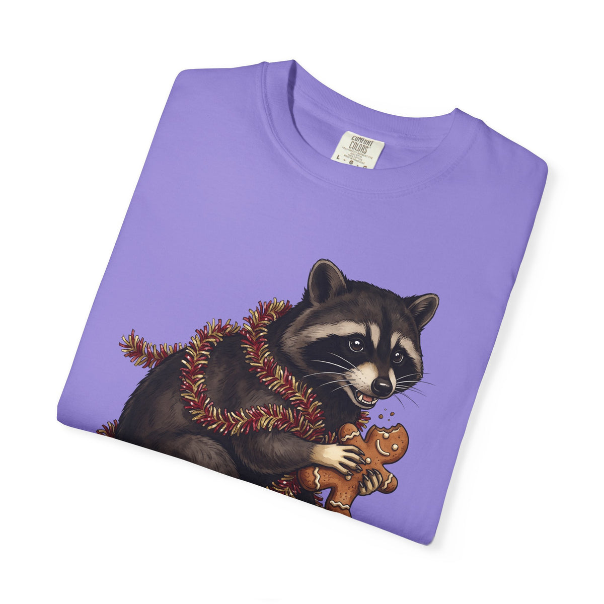 Raccoon Graphic T-Shirt Christmas Animal Gift Women Cute T-Shirt Trash Panda T-Shirt Xmas Fan Wildlife Graphic Illustration Hand Drawn Gingerbread