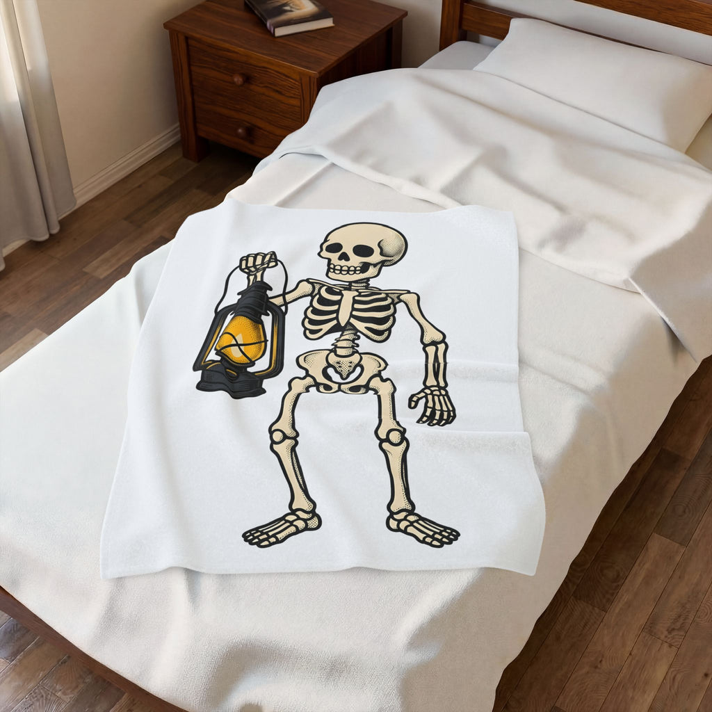 Skeleton Lantern Halloween Spooky Gift Vintage Jack O Lantern Horror Fan Creepy Hand Drawn Blanket