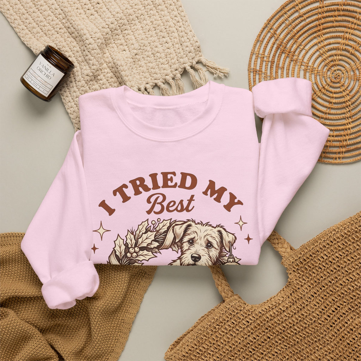 Dog Garland Sweatshirt Christmas Pets Gift Women Classic Sweatshirt Dog Swag Sweatshirt Xmas Fan Doggy Graphic Sweatshirt Doodle Bauble Sweatshirt
