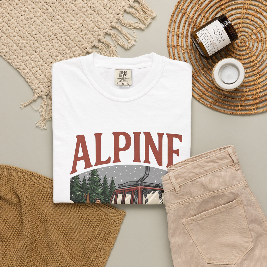 Ski Lift T-Shirt Christmas Winter Gift Women Vintage T-Shirt Chairlift T-Shirt Holiday Fan Retro T-Shirt Frosty Graphic Hand Drawn Evergreen Trees