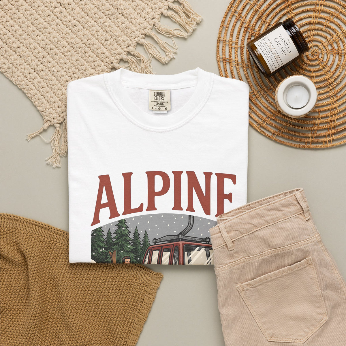 Ski Lift T-Shirt Christmas Winter Gift Women Vintage T-Shirt Chairlift T-Shirt Holiday Fan Retro T-Shirt Frosty Graphic Hand Drawn Evergreen Trees