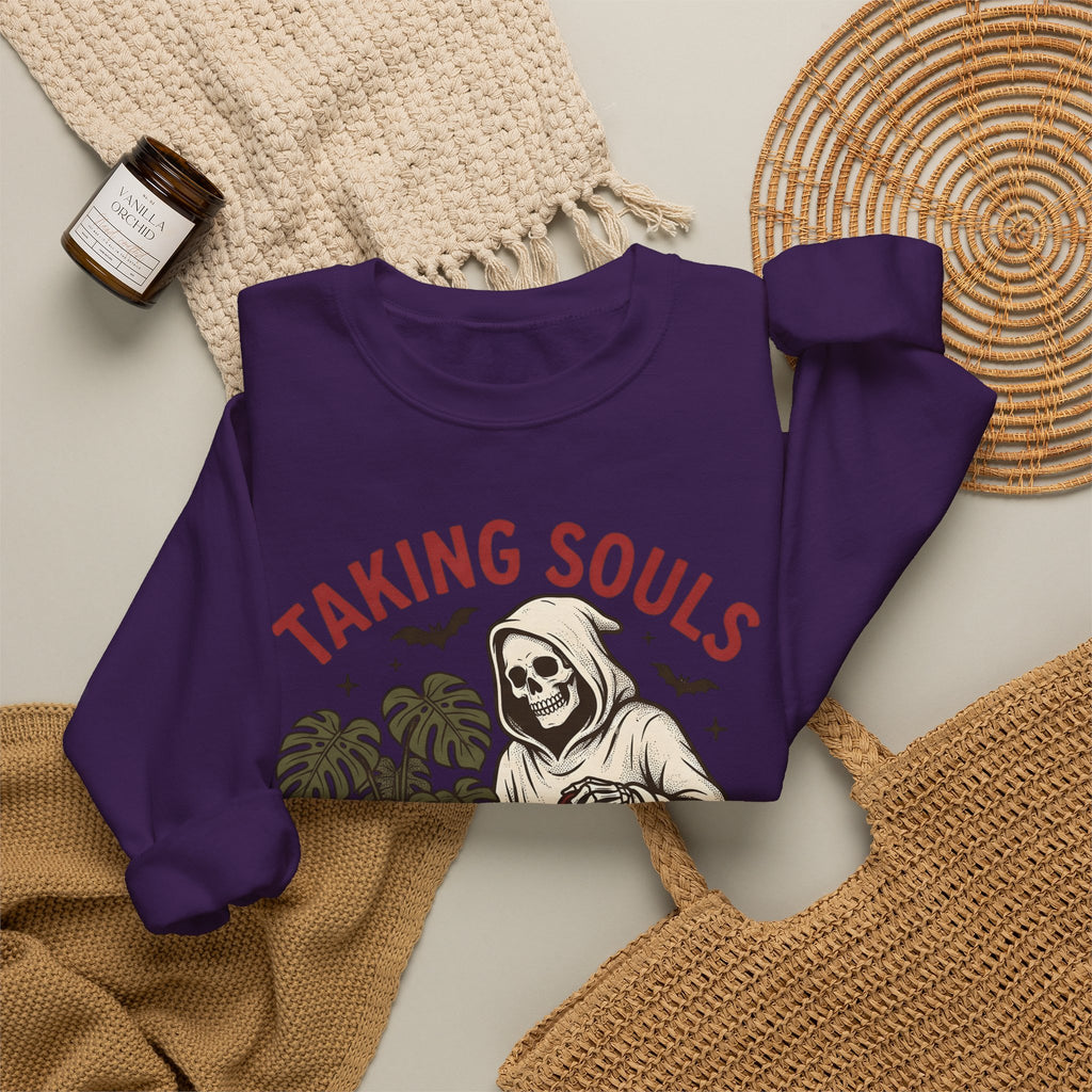 Skull Harvester Sweatshirt Halloween Outdoors Gift Women Classic Sweatshirt Reaper Sweatshirt Horror Fan Skull Sweatshirt Wilderness Graphic Line Art Jungle