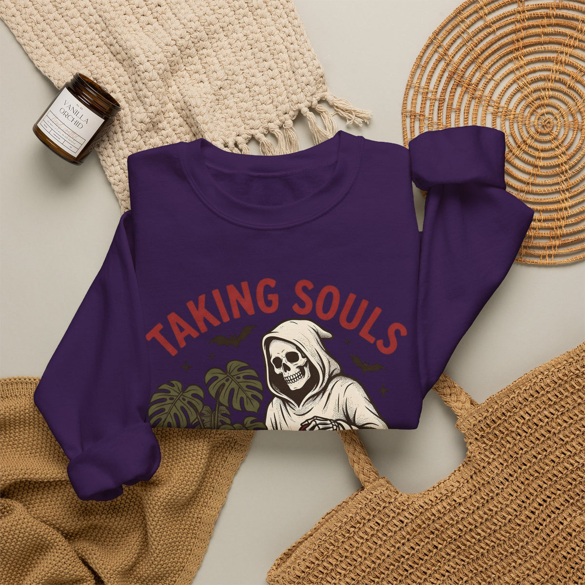 Skull Harvester Sweatshirt Halloween Outdoors Gift Women Classic Sweatshirt Reaper Sweatshirt Horror Fan Skull Sweatshirt Wilderness Graphic Line Art Jungle