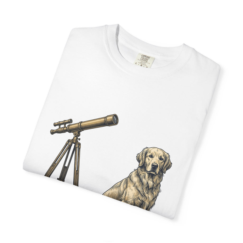 Golden Retriever T-Shirt Dog Universe Gift Women Antique T-Shirt Retriever T-Shirt Dog Fan Vintage T-Shirt Galaxy Graphic Cartoon Telescope T-Shirt