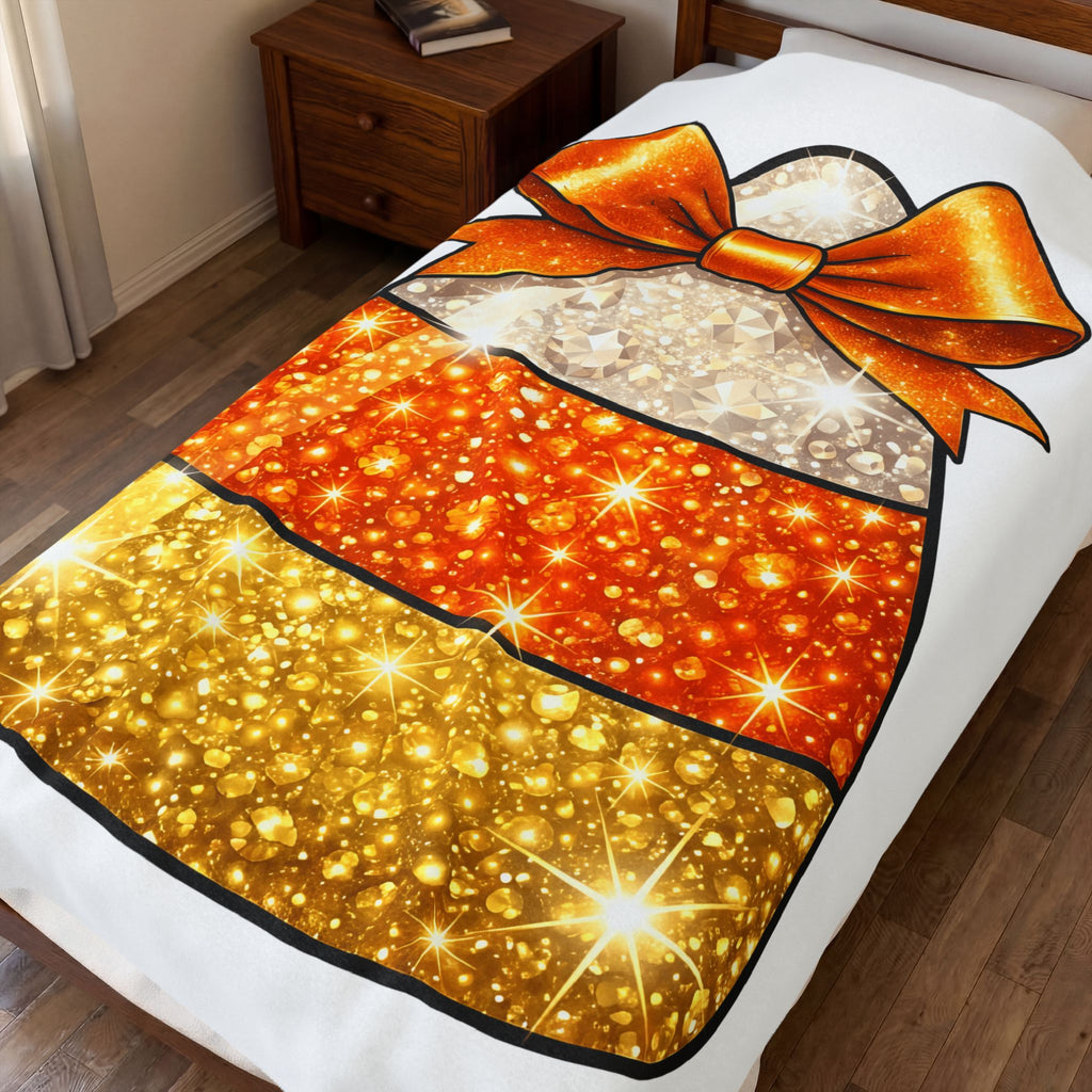 Candy Corn Blanket Halloween Candy Gift Women Glitter Blanket Triangular Corn Blanket Spooky Fan Sparkling Blanket Sweets Graphic Kawaii Bow Blanket