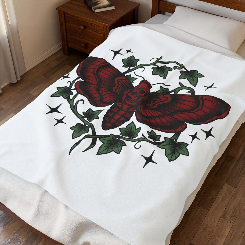 Skull Moth Blanket Halloween Gothic Gift Women Tattoo Blanket Deathshead Moth Blanket Horror Fan Dark Art Blanket Gothic Graphic Vintage Ivy Blanket