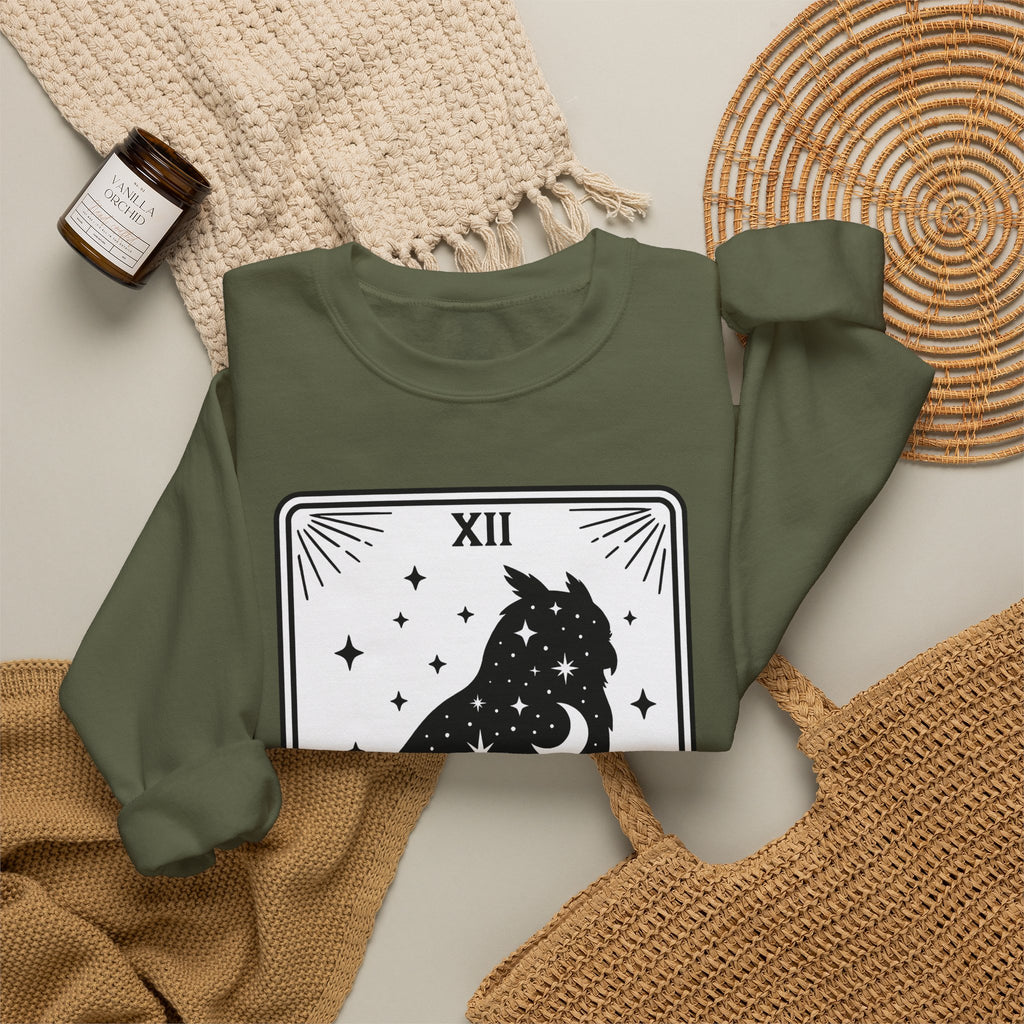Owl Silhouette Sweatshirt Boho Chic Tarot Gift Women Celestial Sweatshirt Hoot Sweatshirt Bohemian Fan Mystical Sweatshirt Oracle Graphic Vintage Stars Sweatshirt