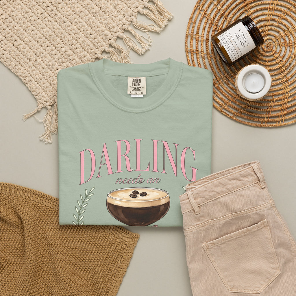 Espresso Martini T-Shirt Coffee Cocktail Gift Women Watercolor T-Shirt Martini T-Shirt Coffee Fan Cocktail Design T-Shirt Hand Drawn Pink Bow