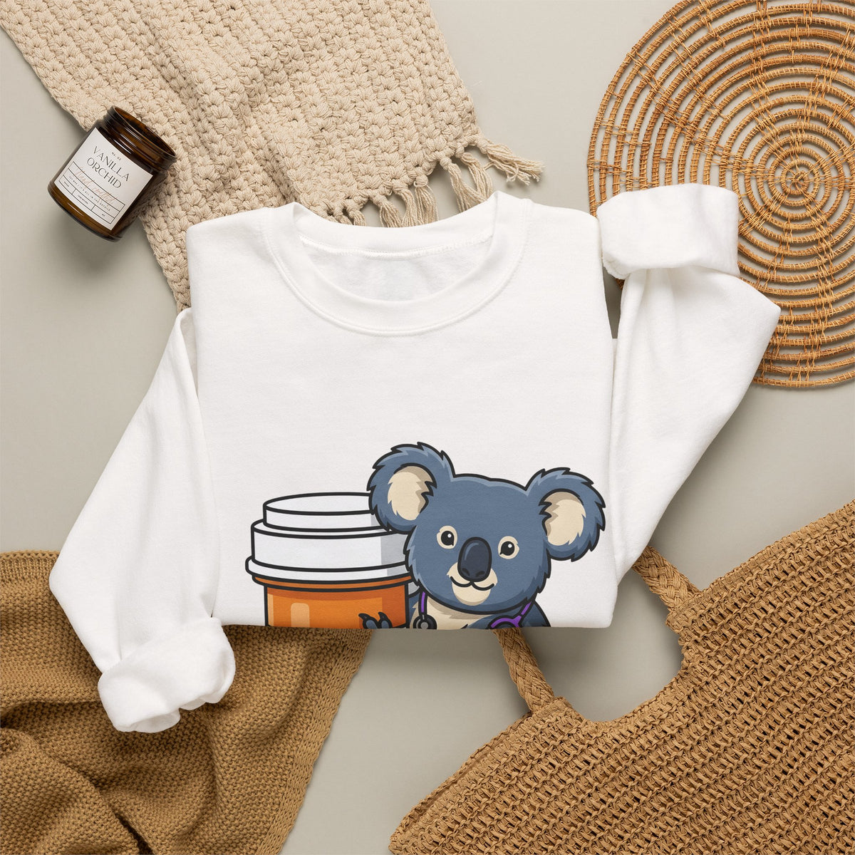 Koala Stethoscope Sweatshirt Nurses Animal Gift Women Cute Cartoon Sweatshirt Stethoscopes Sweatshirt Nurse Enthusiast Cartoonish Sweatshirt Wildlife Graphic