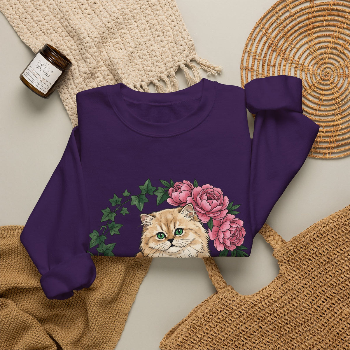 Longhair Cat Cat Blossoms Gift Acrylic Maine Coon Cat Fan Feline Floral Ink Floral Sweatshirt
