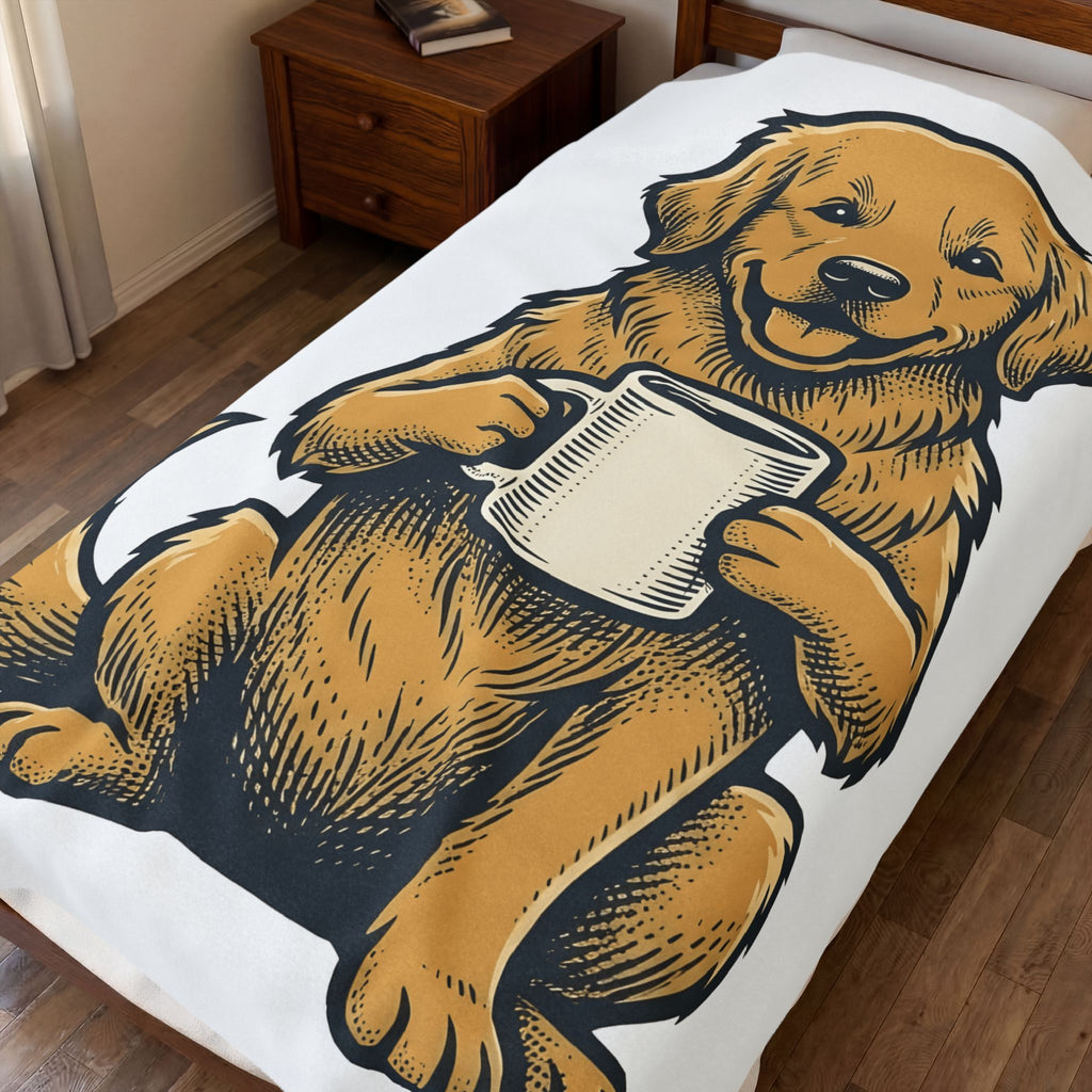 Golden Retriever Dog Coffee Gift Vintage Retriever Dog Fan Puppy Coffee Hand Drawn Coffee Blanket