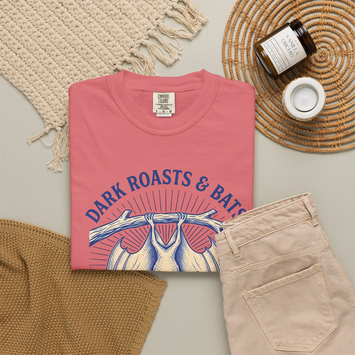Flying Bat Coffee T-Shirt Coffee Fauna Gift Women Classic T-Shirt Coffee Drink T-Shirt Coffee Fan Wildlife Graphic T-Shirt Line Art Perch Branch