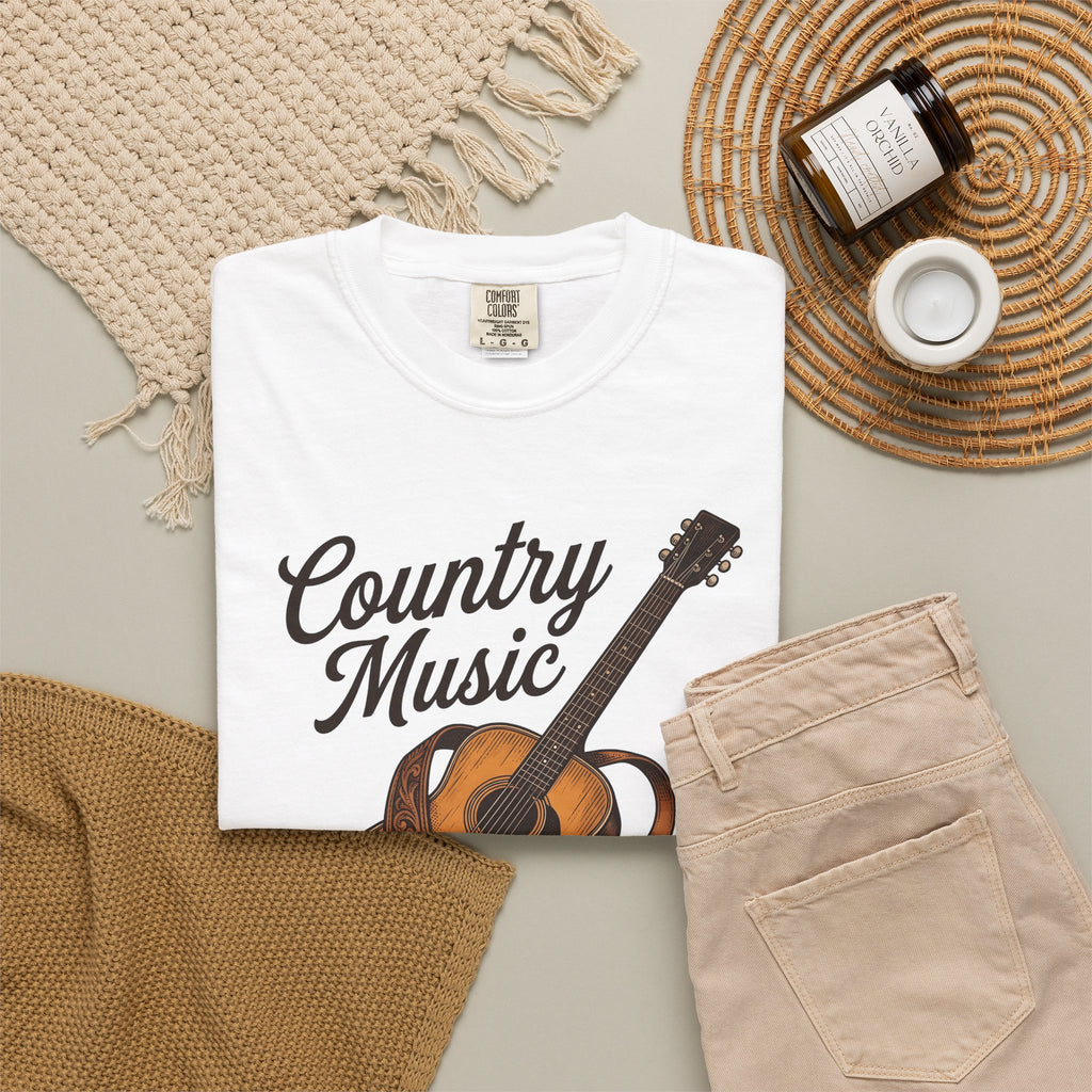 Acoustic Guitar Country Music Prairie Gift Hand Drawn Guitar Country Fan Illustrated Countrywestern T-Shirt
