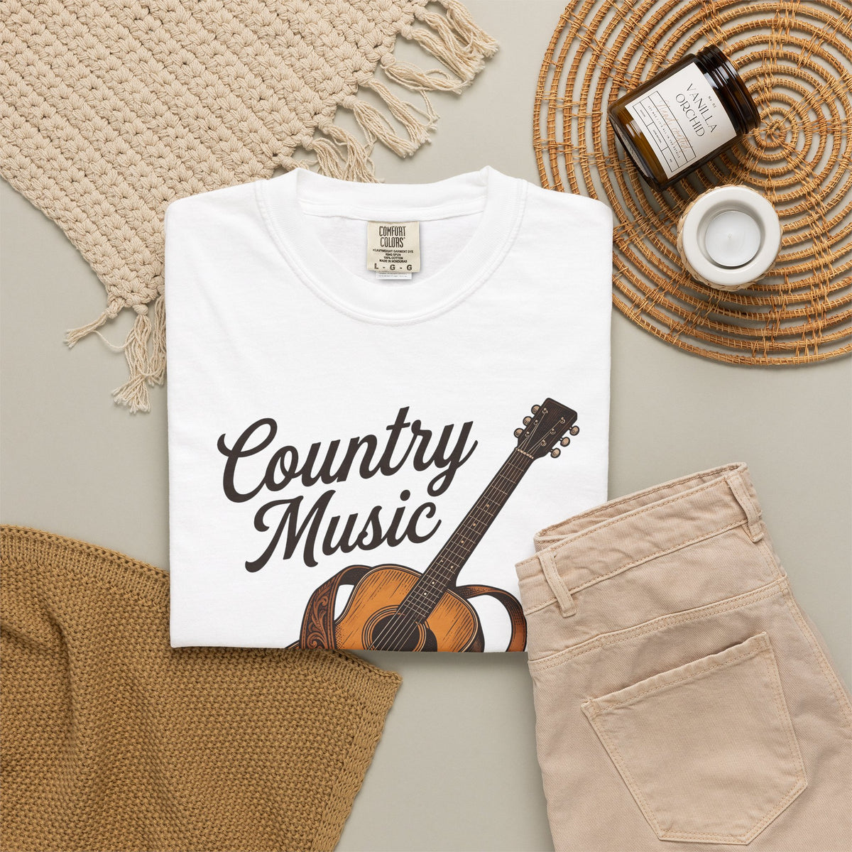 Acoustic Guitar Country Music Prairie Gift Hand Drawn Guitar Country Fan Illustrated Countrywestern T-Shirt