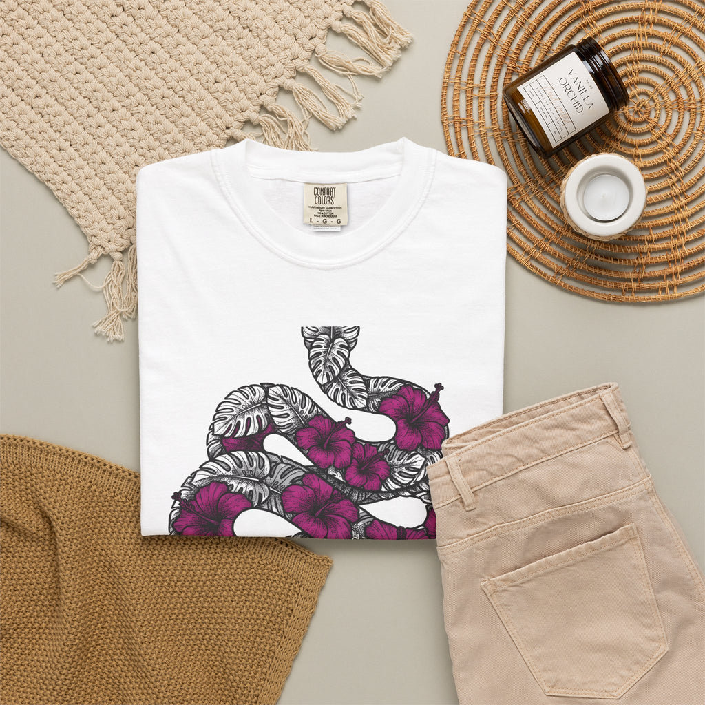 Serpent Flower T-Shirt Boho Chic Spiritual Gift Women Hippie T-Shirt Snake Flower T-Shirt Bohemian Enthusiast Psychedelic T-Shirt Mystical Graphic