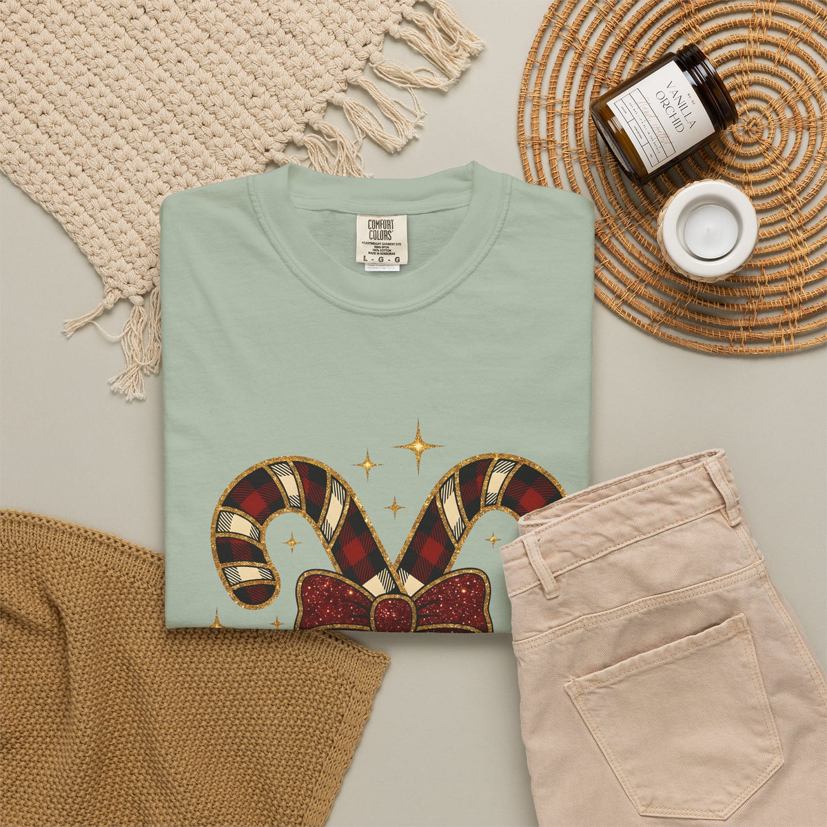 Striped Candy Bow T-Shirt Christmas Event Gift Women Glimmer T-Shirt Candy Bow T-Shirt Christmas Fan Sparkle T-Shirt Party Graphic Gingham Star