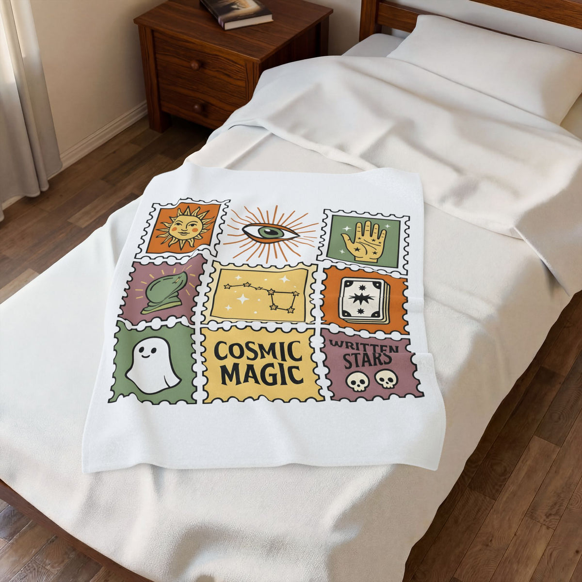 Magic Stamps Blanket Halloween Zodiac Gift Women Hippie Blanket Rubber Stamp Blanket Horror Fan Psychedelic Blanket Astrology Graphic Vintage