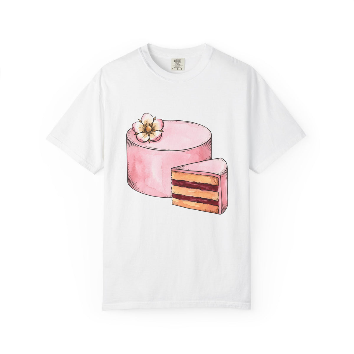 Layered Cake T-Shirt Desserts Pastries Gift Women Illustration T-Shirt Cake T-Shirt Sweets Fan Drawing Design Line Art Floral T-Shirt