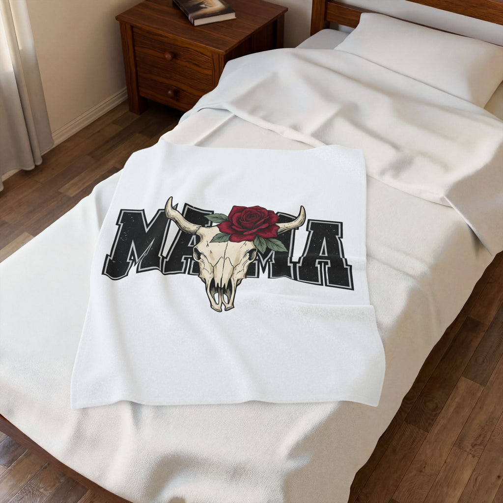 Bull Skull Blanket Mom Hippie Gift Women Rustic Blanket Cow Skull Blanket Mother Enthusiast Vintage Blanket Bohemian Graphic Retro Floral Rose