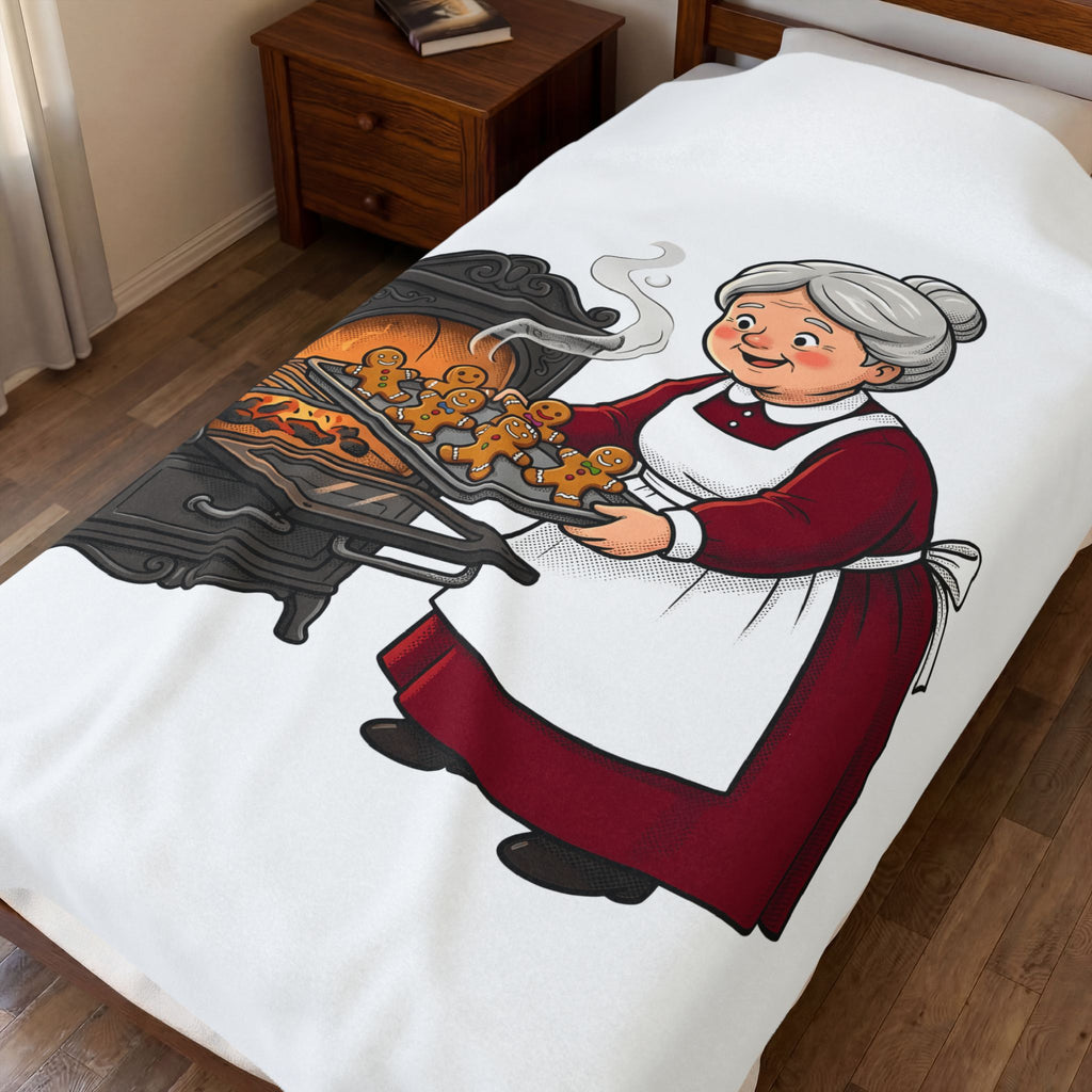 Grandmother Baking Blanket Christmas Sweets Gift Women Animated Blanket Granny Baking Blanket Holiday Fan Cartoon Blanket Dessert Graphic Old