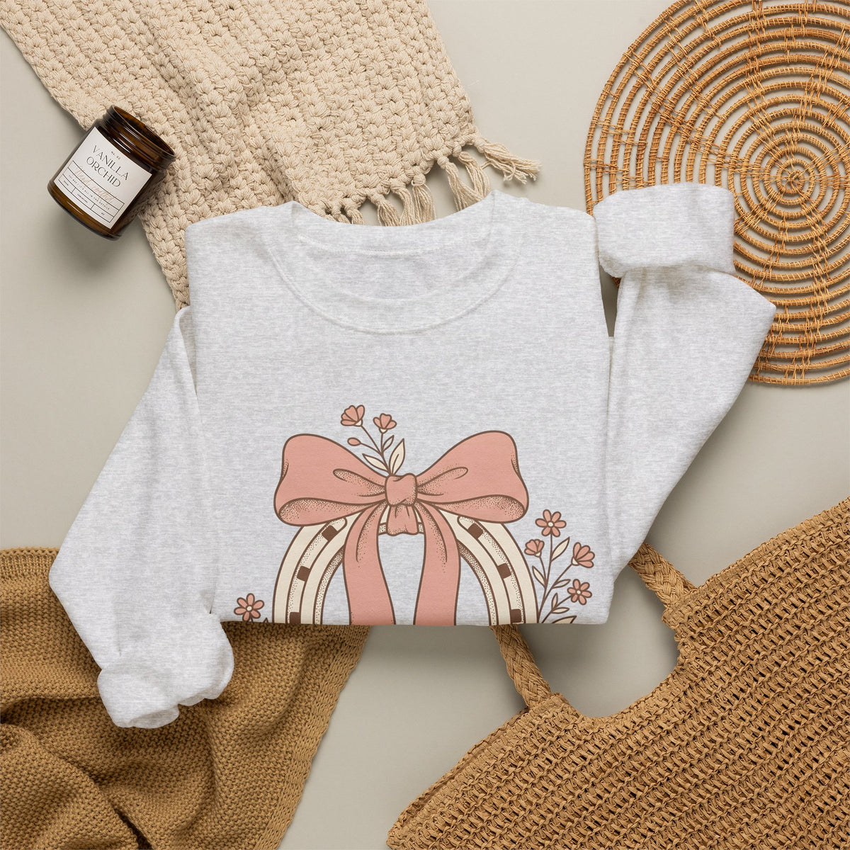 Horseshoe Bow Sweatshirt Cowgirl Ranch Gift Women Tribal Sweatshirt Horseshoe Sweatshirt Rodeo Fan Celtic Sweatshirt Ranch Graphic Classic Blossom Sweatshirt