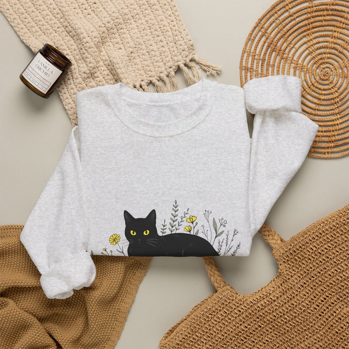 Black Cat Sweatshirt Cat Witchcraft Gift Women Botanical Sweatshirt Cat Sweatshirt Feline Fan Botanical Sweatshirt Occult Graphic Vintage Tarot Cards Sweatshirt