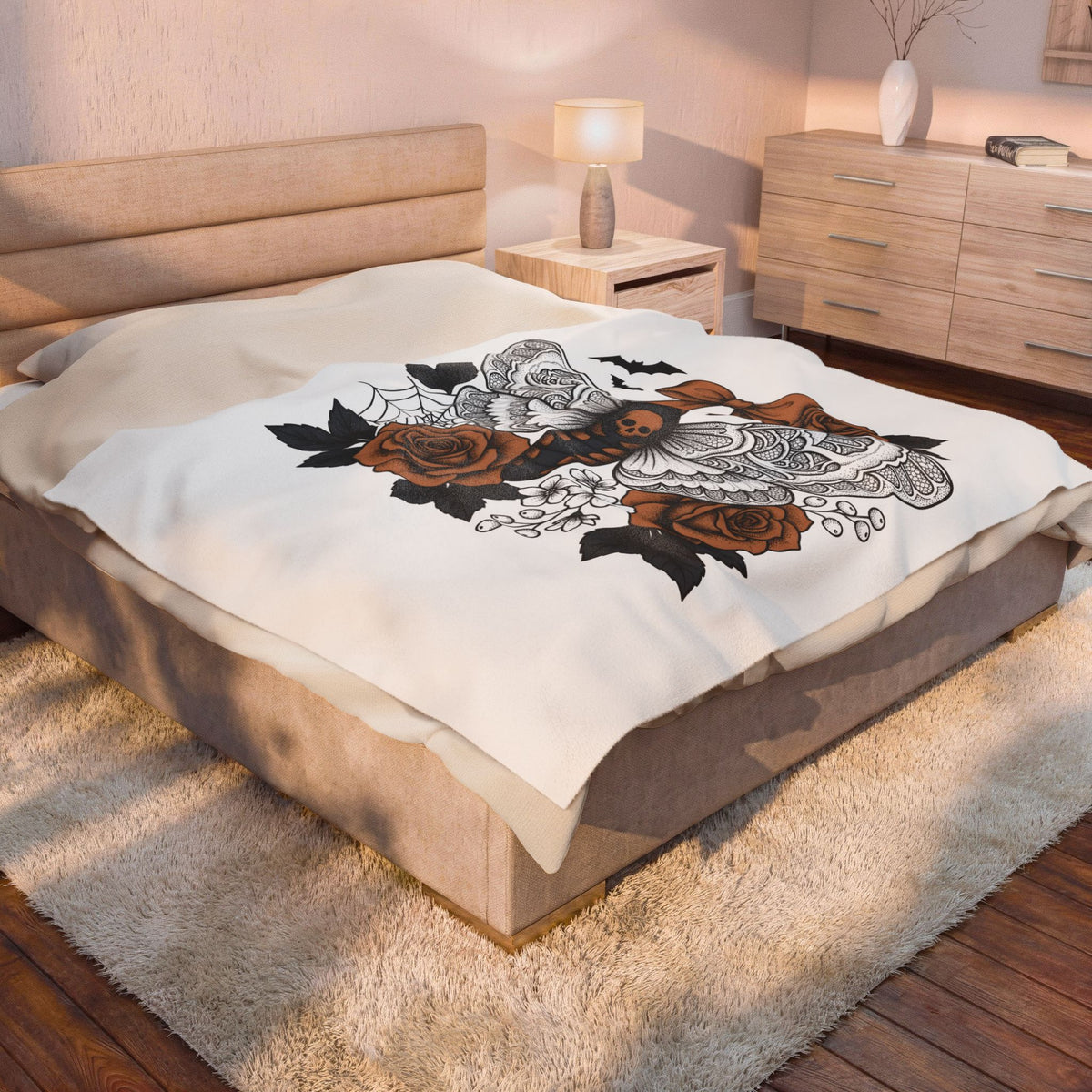 Skull Butterfly Blanket Halloween Horror Gift Women Body Art Blanket Sugar Skull Blanket Horror Fan Tattoo Blanket Macabre